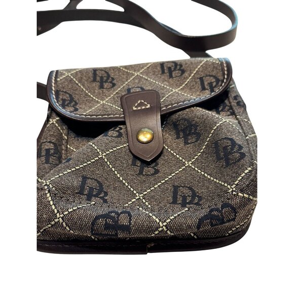 Dooney & Bourke Brown Monogram Canvas Crossbody S Bag Leather Strap Snap Closure - Picture 1 of 9